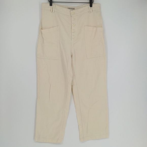 Urban Outfitters Women's High Waist Straight Leg Cream Pants‎ Size 12 Button Fly - Picture 1 of 16